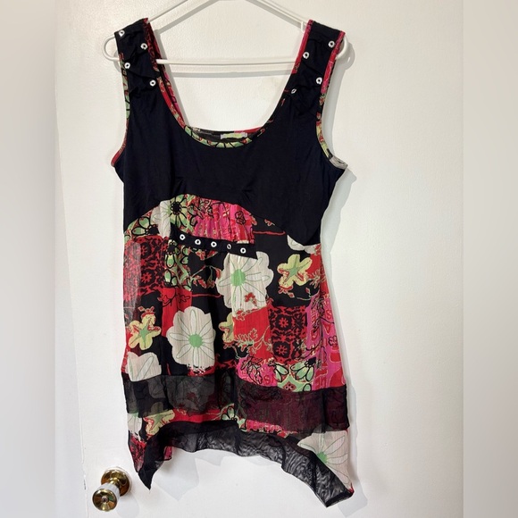 Dolcezza Tropical Print Tank Tunic - Fits L/XL - Picture 1 of 4